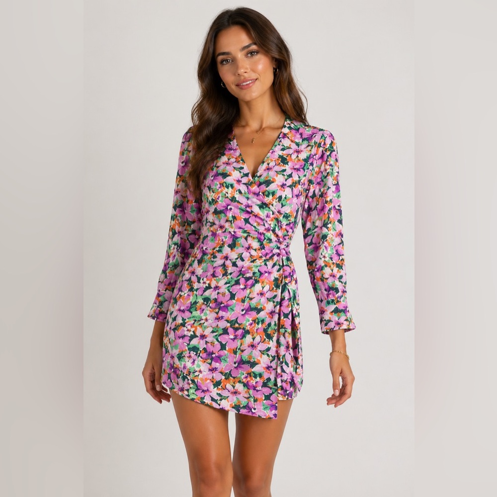 Cider Vibrant Floral Wrap Dress